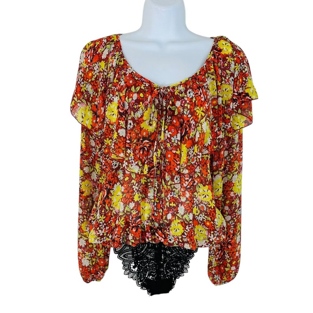 Intimately Free People Women's Size S Say It To Me Floral Sienna Red Bodysuit